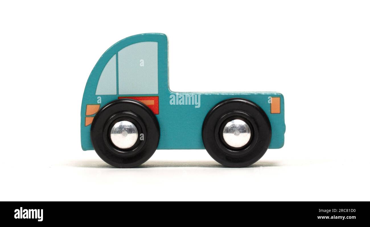 Retro wooden toy car isolated on a white background Stock Photo - Alamy