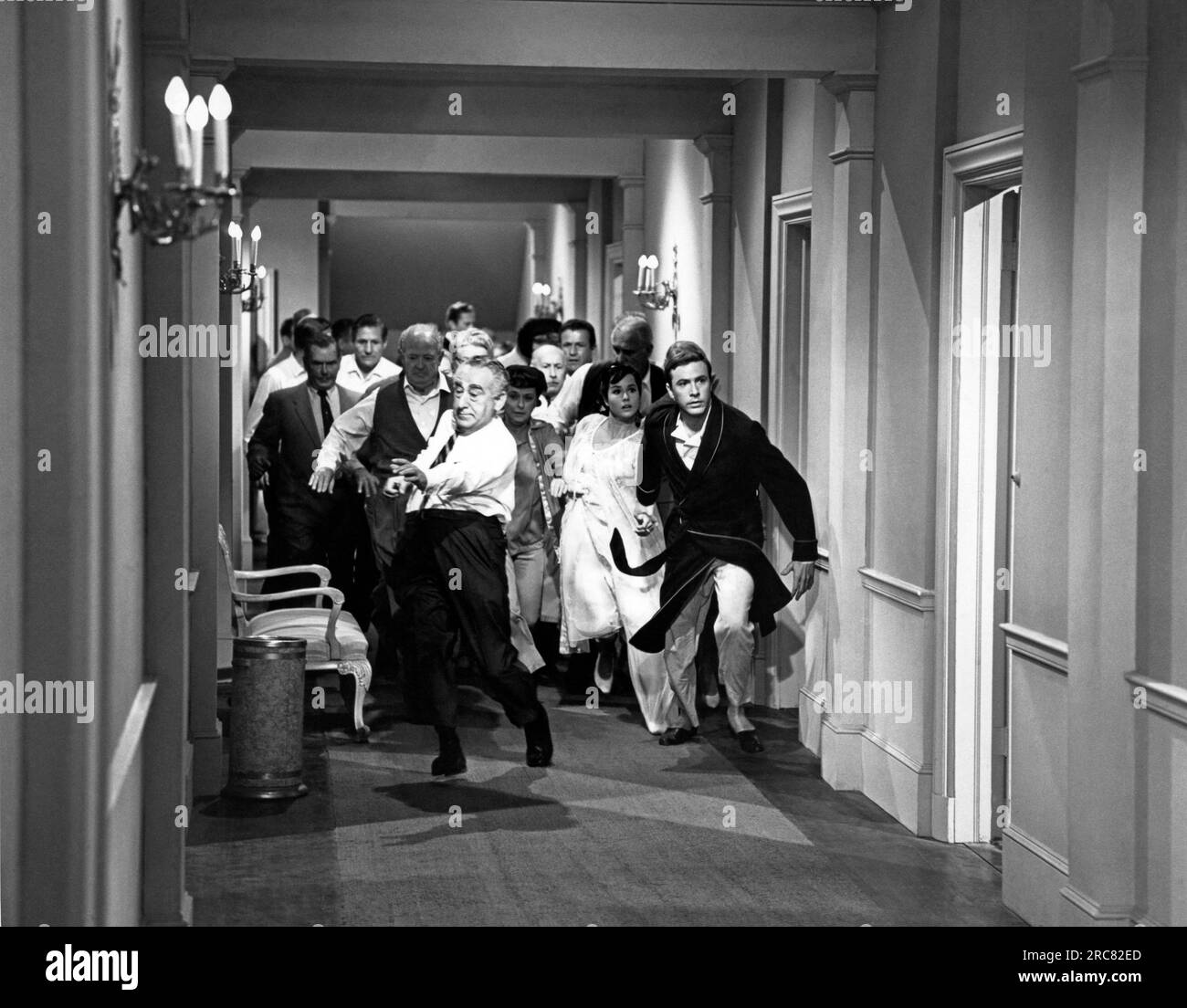 Hollywood, California c. 1944 A mob of frightened people running down