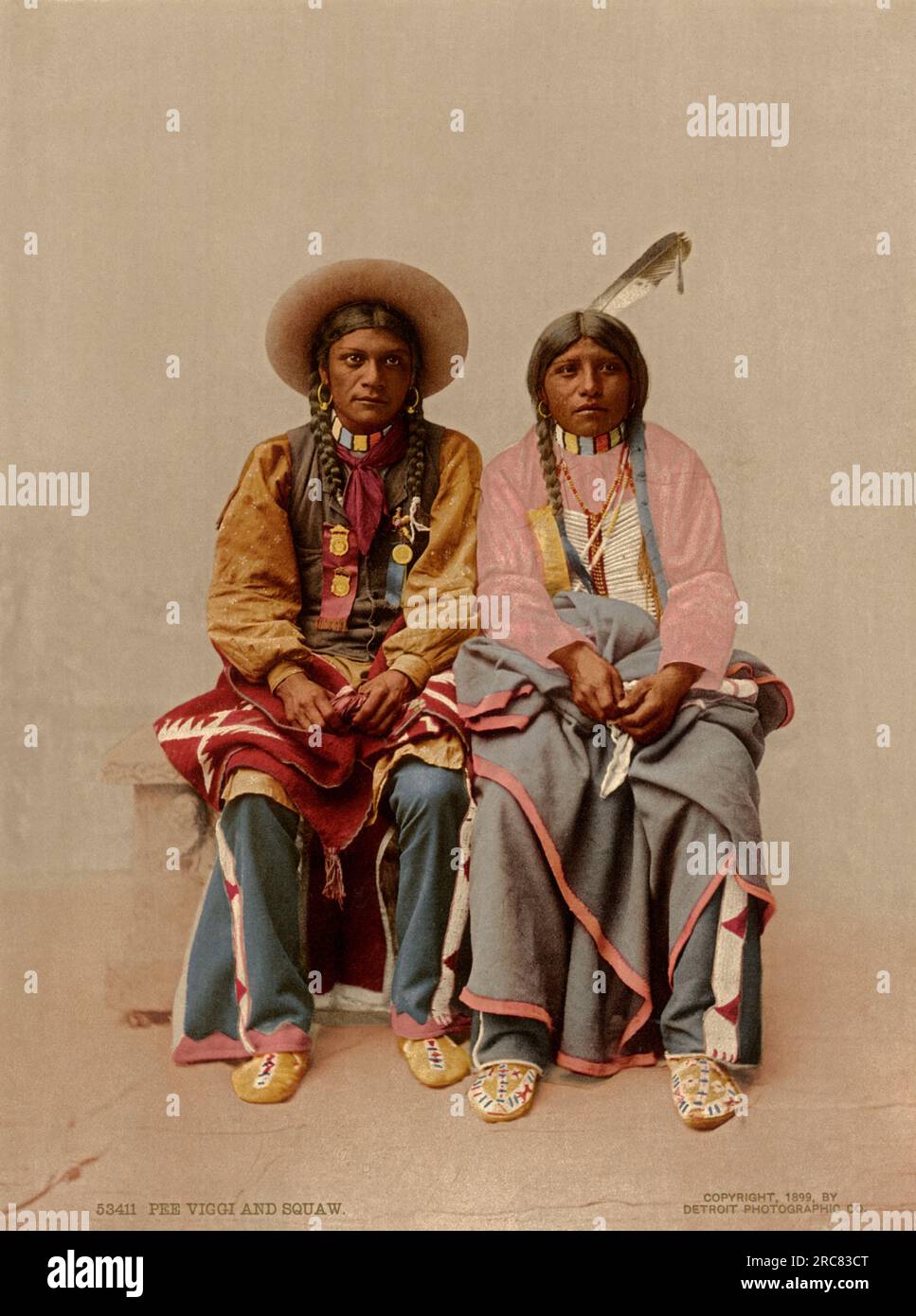 Utah, 1899 An Ute Native American, Pee Viggi, and his squaw. Stock Photo