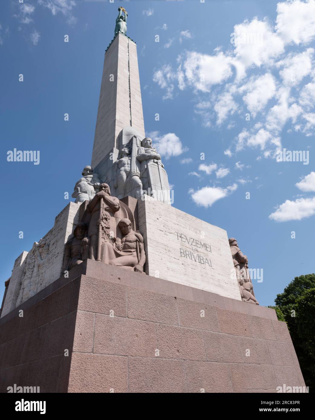 Freedom Monument in Riga, Latvia. The memorial honors soldiers who died during the Latvian War of Independence (1918-1920) Stock Photo