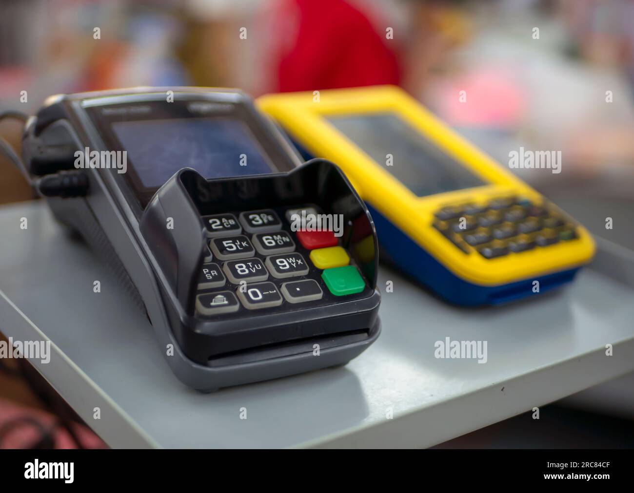 An EDC machine or electronic data capture machine, selected focus. No ...