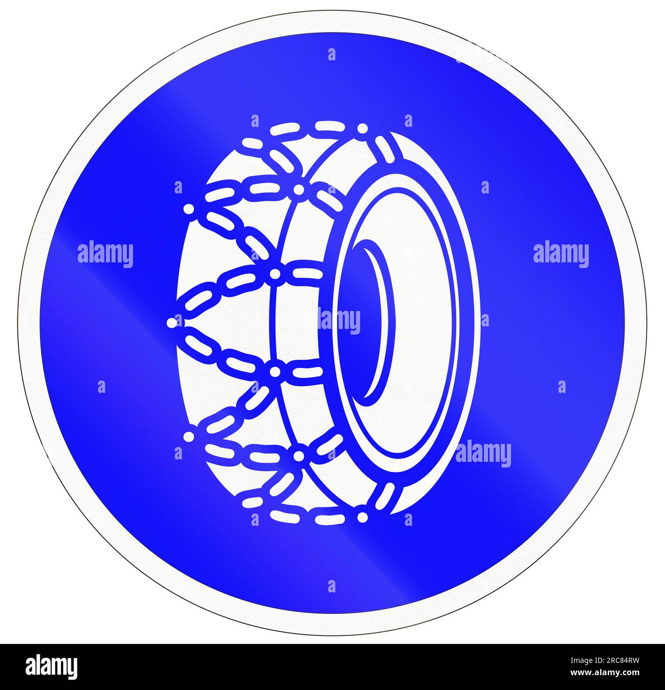 Indonesian traffic sign indicating that snow chains are required Stock