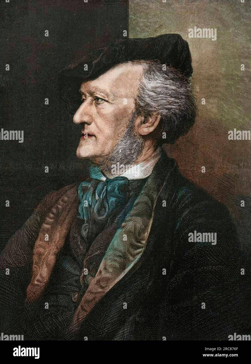 Portrait of Richard Wagner - engraving 1875 Stock Photo