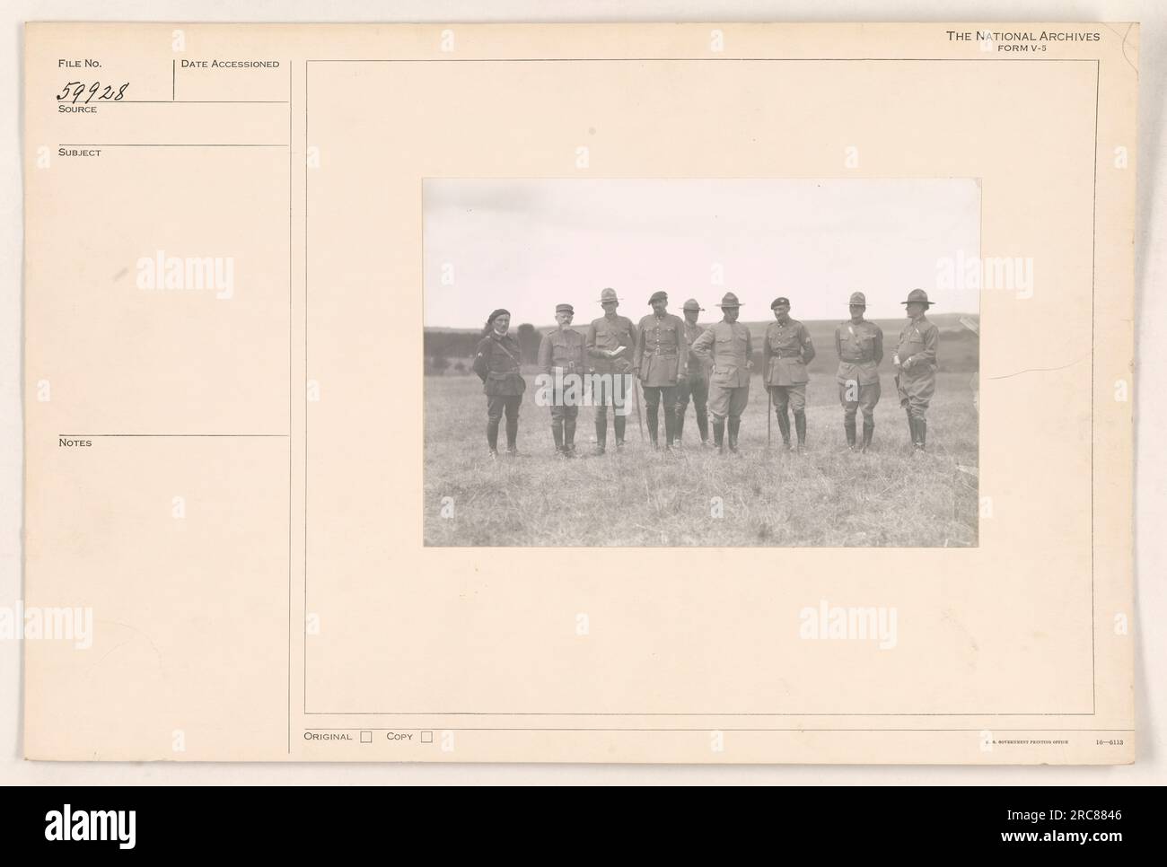 Soldiers during World War I standing in a field, possibly conducting ...