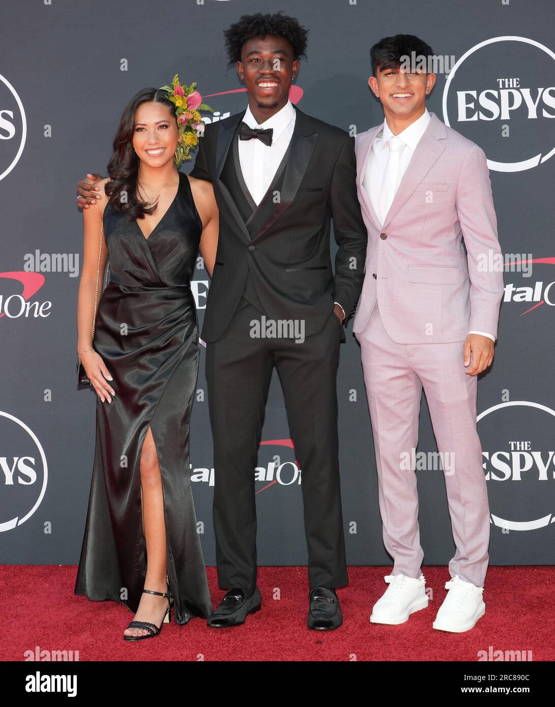 Los Angeles, USA. 12th July, 2023. (L-R) Ashley Badis, Jordan Adeyemi, and Rishan Patel at The 2023 ESPY Awards held at the Dolby Theatre in Hollywood, CA on Wednesday, ?July 12, 2023. (Photo By Sthanlee B. Mirador/Sipa USA) Credit: Sipa USA/Alamy Live News Stock Photo
