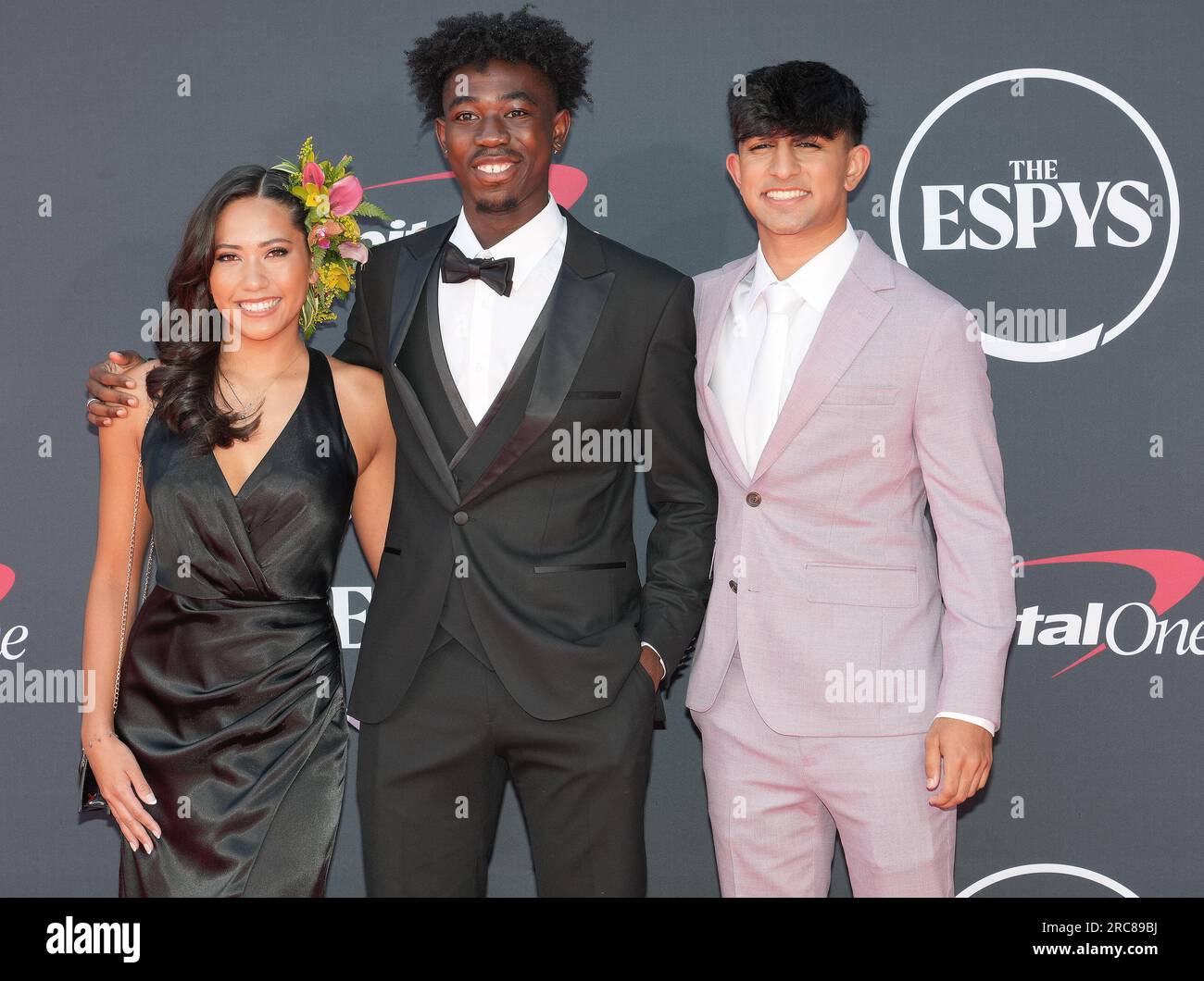 (L-R) Ashley Badis, Jordan Adeyemi, and Rishan Patel at The 2023 ESPY Awards held at the Dolby Theatre in Hollywood, CA on Wednesday, ?July 12, 2023. (Photo By Sthanlee B. Mirador/Sipa USA) Stock Photo