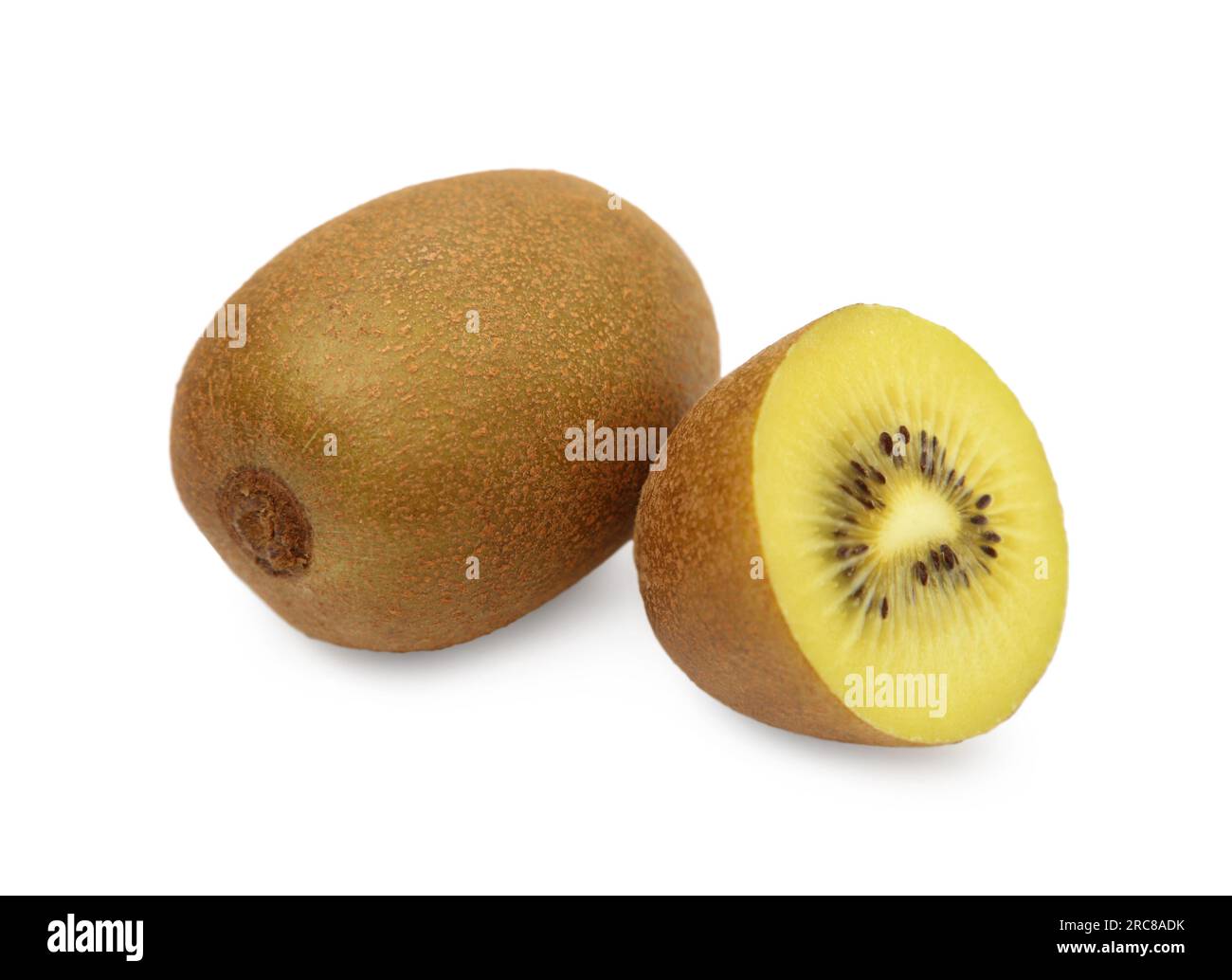 Whole and cut ripe yellow kiwis on white background Stock Photo Alamy