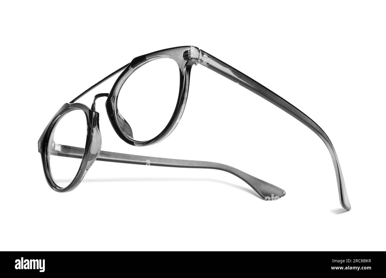 Stylish glasses with grey frame isolated on white Stock Photo Alamy