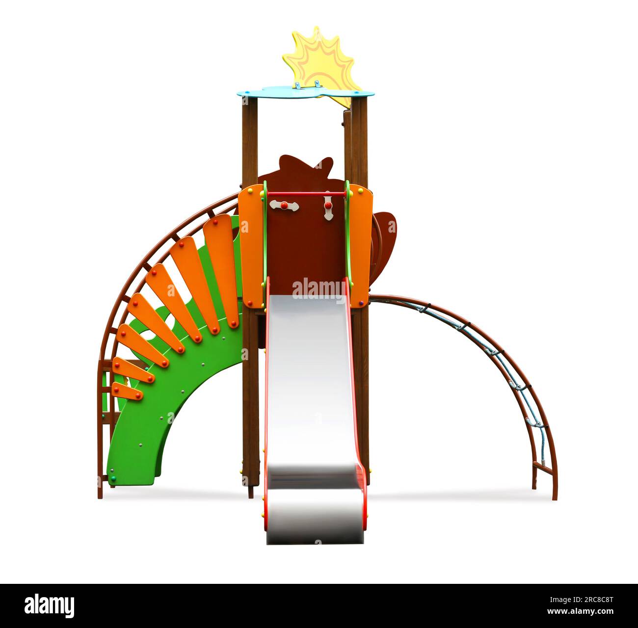 Colorful outdoor playset isolated on white. Modern playground equipment