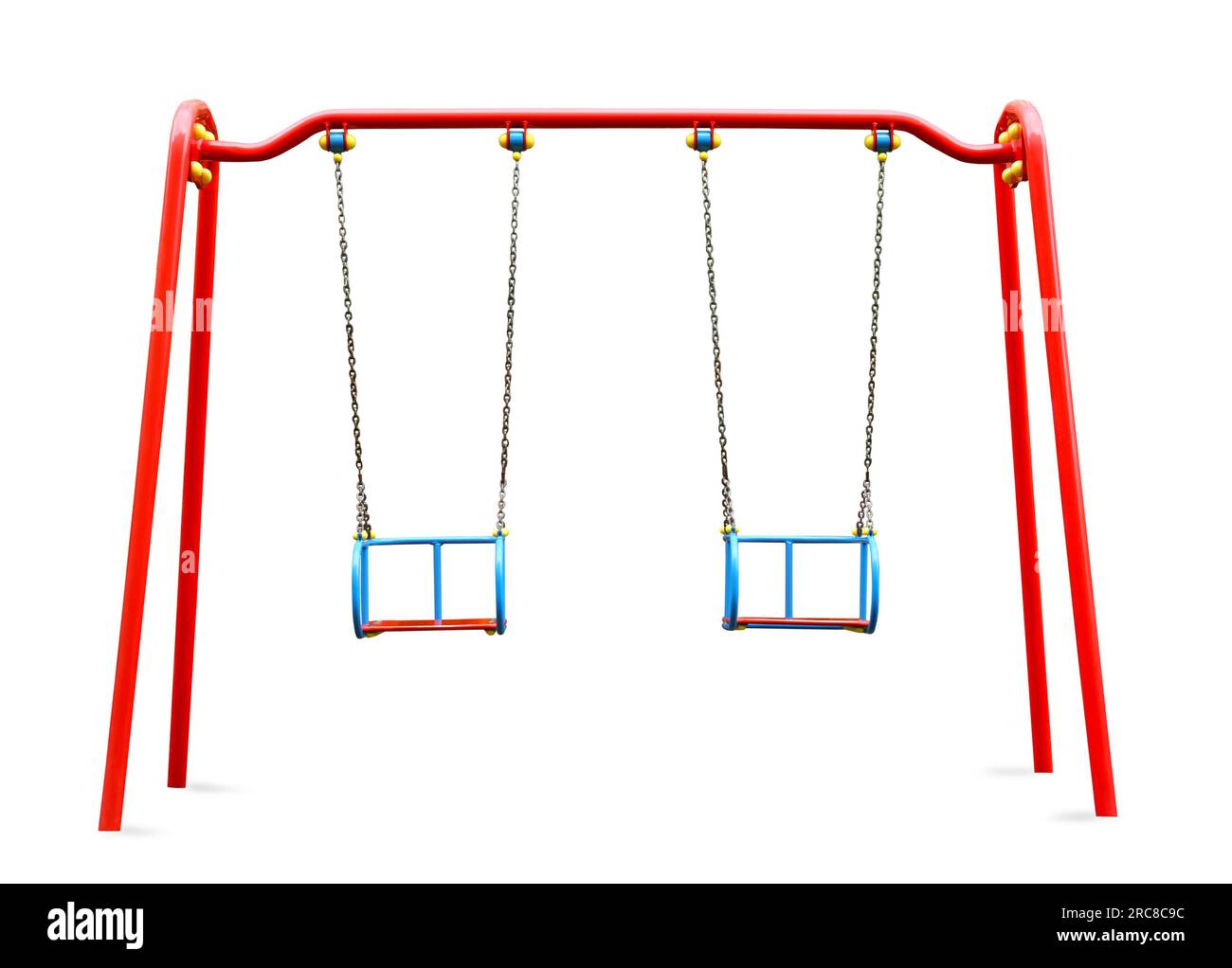 Colorful swings isolated on white. Modern playground equipment Stock Photo