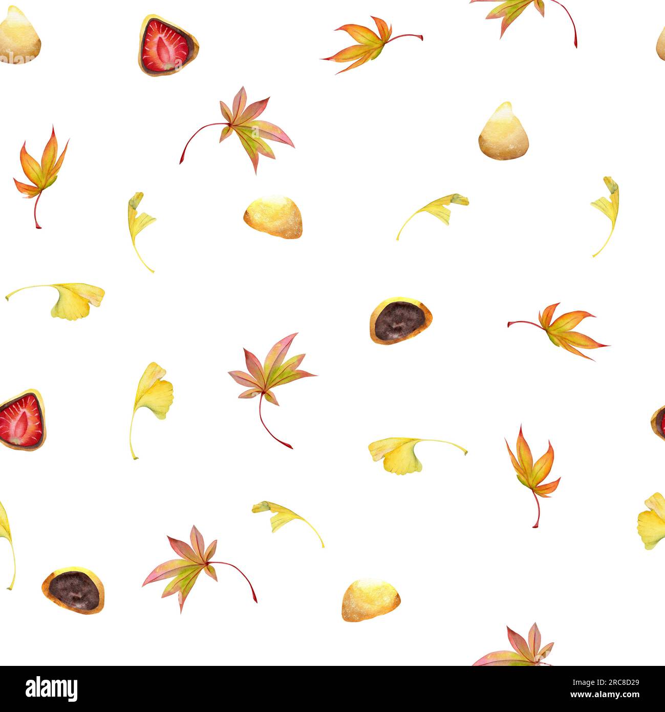 Watercolor seamless pattern with hand drawn traditional Japanese sweets