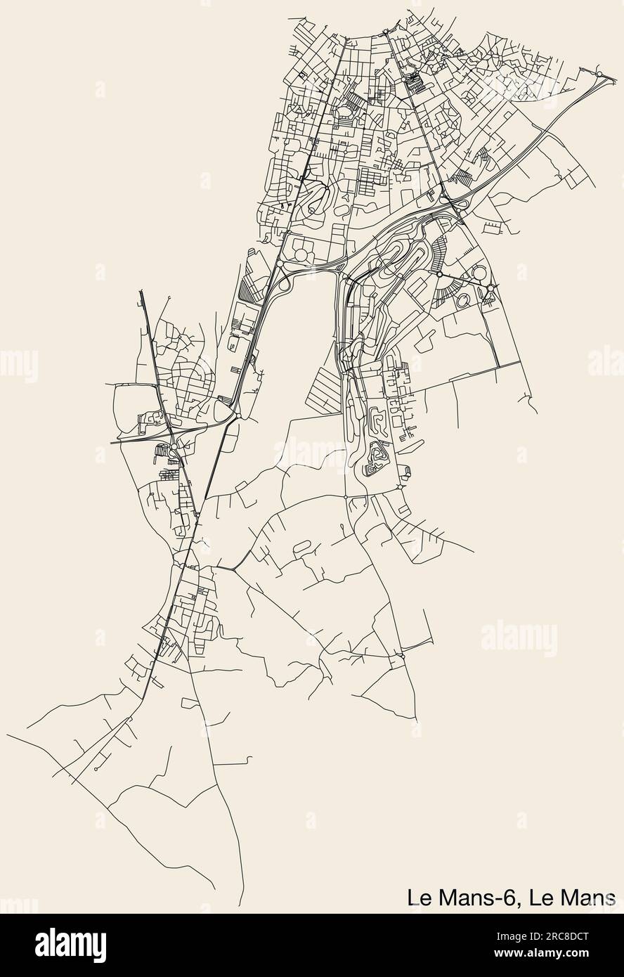 Street roads map of the LE MANS6 CANTON, LE MANS Stock Vector Image