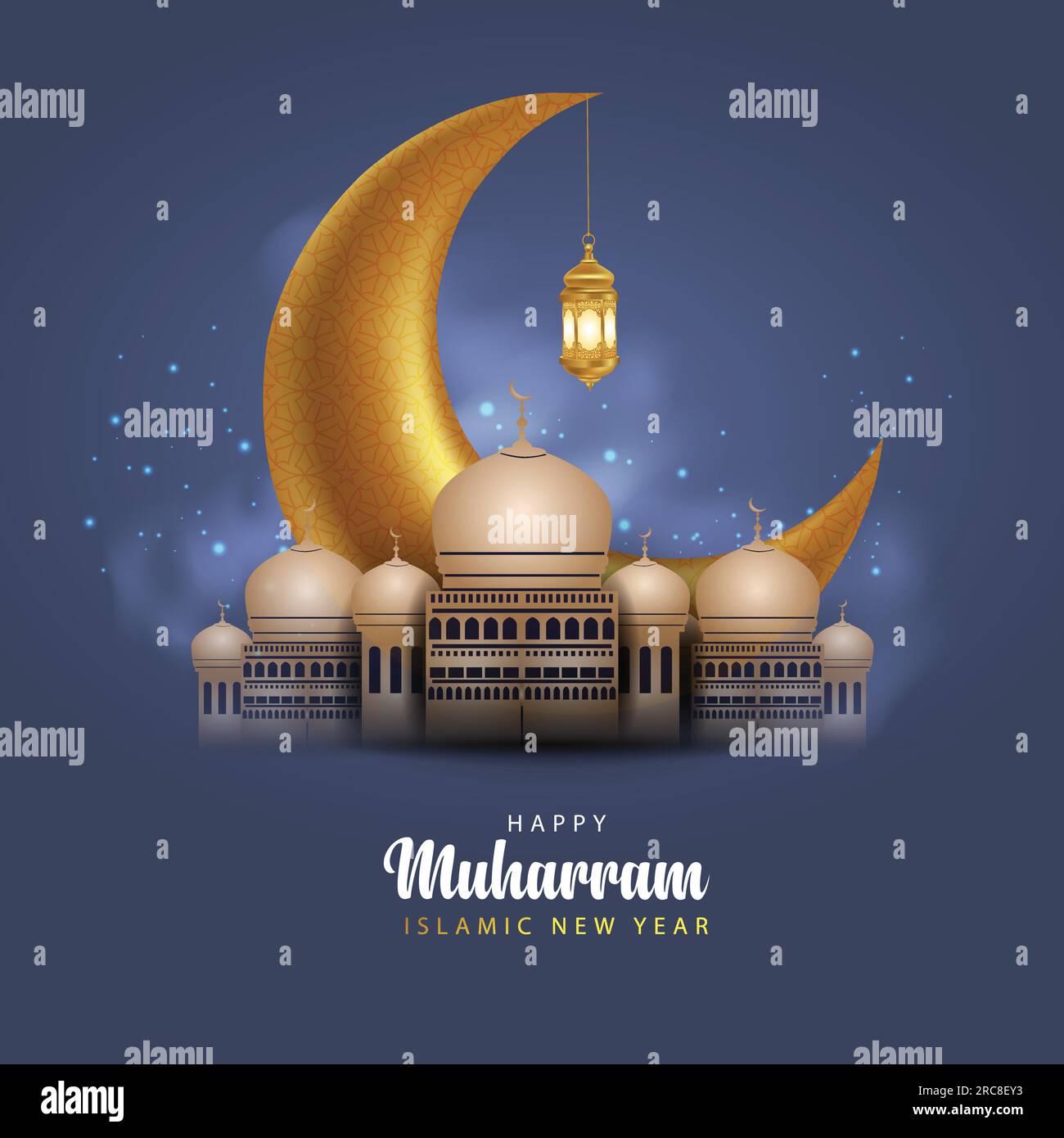 Happy muharram islamic new hijri year black background. abstract vector