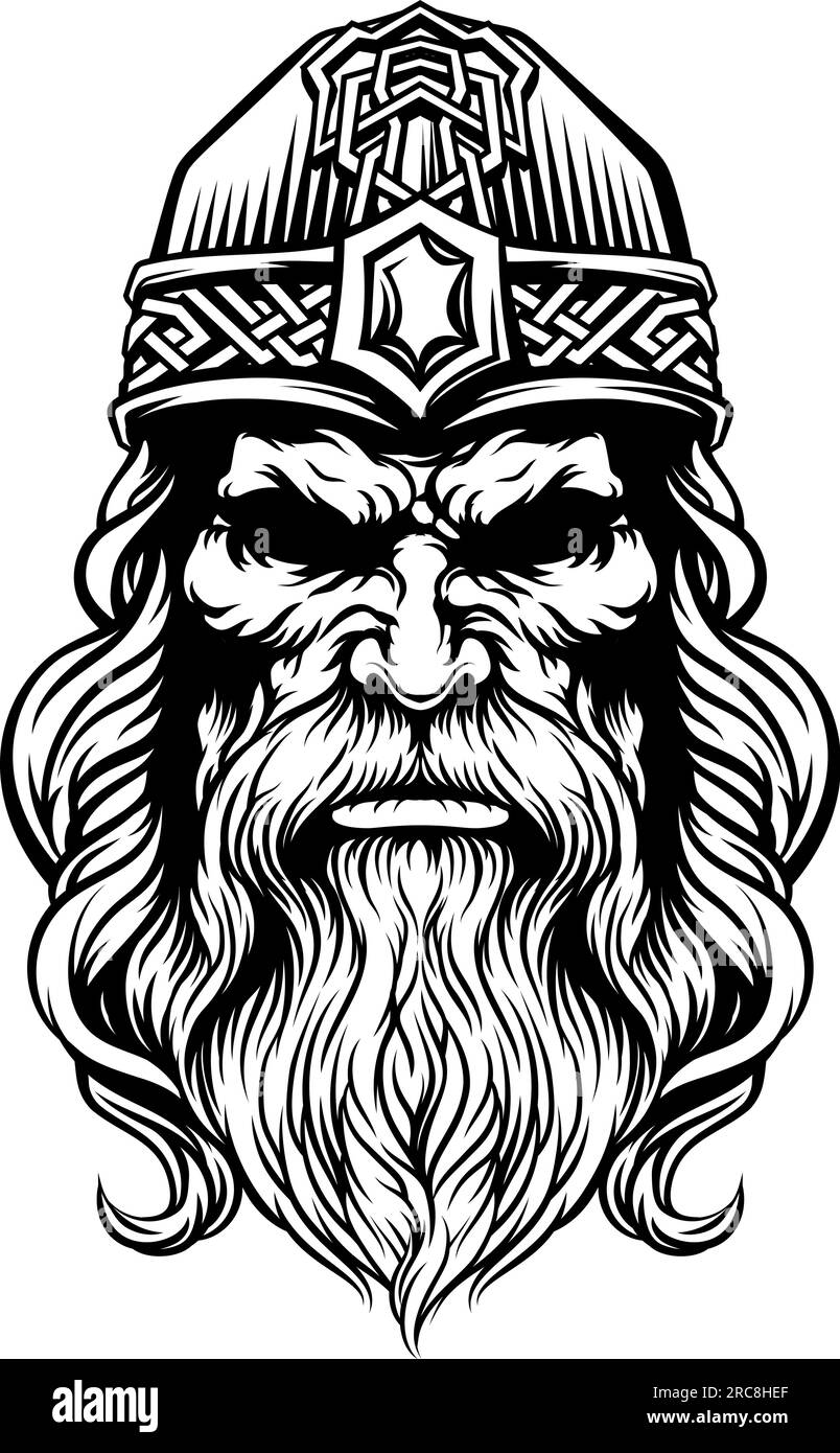 Viking Warrior Man Strong Mascot Face in Helmet Stock Vector Image