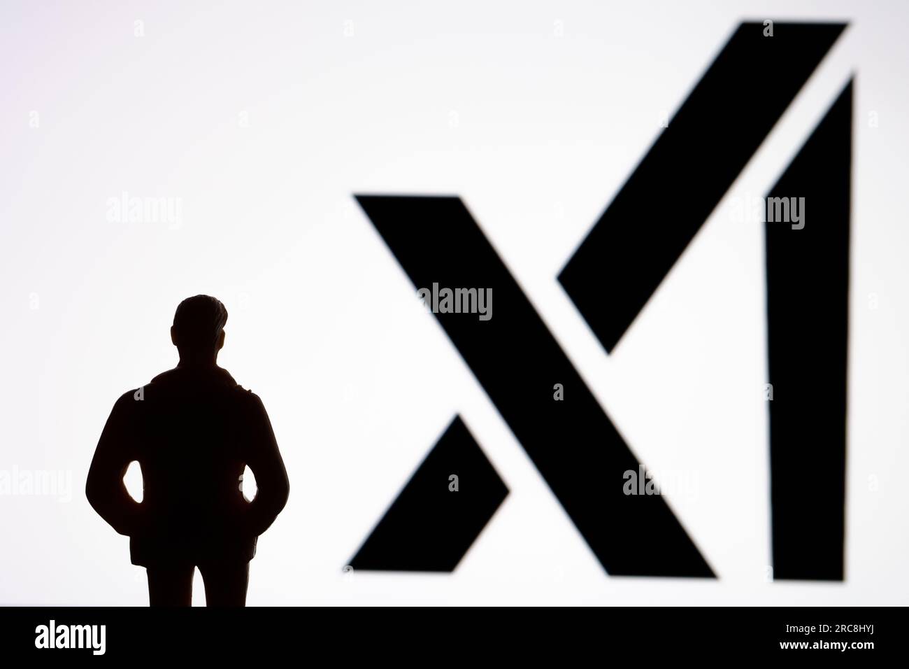 xAI company logo seen on the screen. Elon Musk created artificial