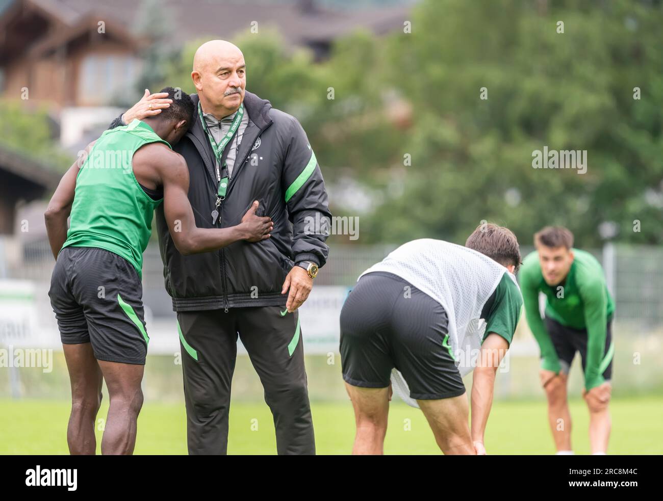 Bramberg am Wildkogel, Austria – July 3, 2023. Ferencvaros coach Stanislav Cherchesov in training before international club friendly Ferencvaros vs Bo Stock Photo