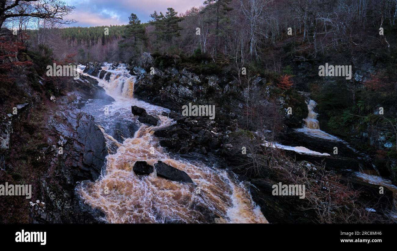 Rogie Falls and the Black Water, a tributary of the River Conon Stock Photo