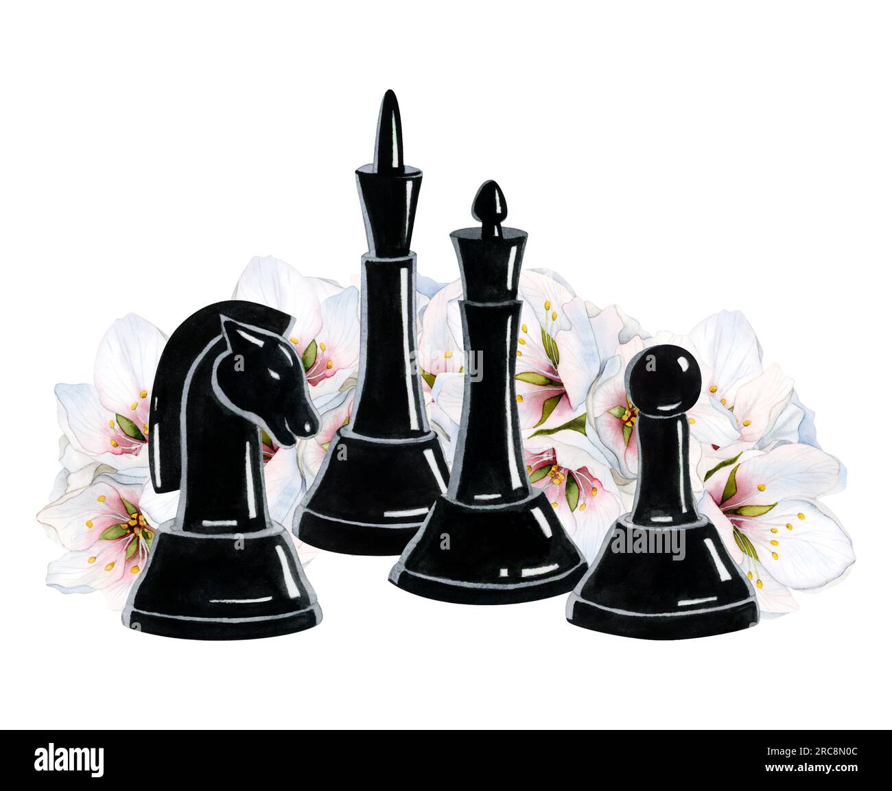 3d rendering black and white chess pieces pawn rook knight bishop