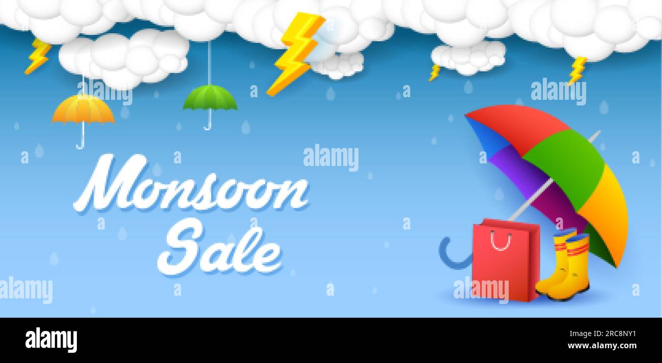 sale and promotion flyer banner background template for Monsoon Sale discount offer Stock Vector