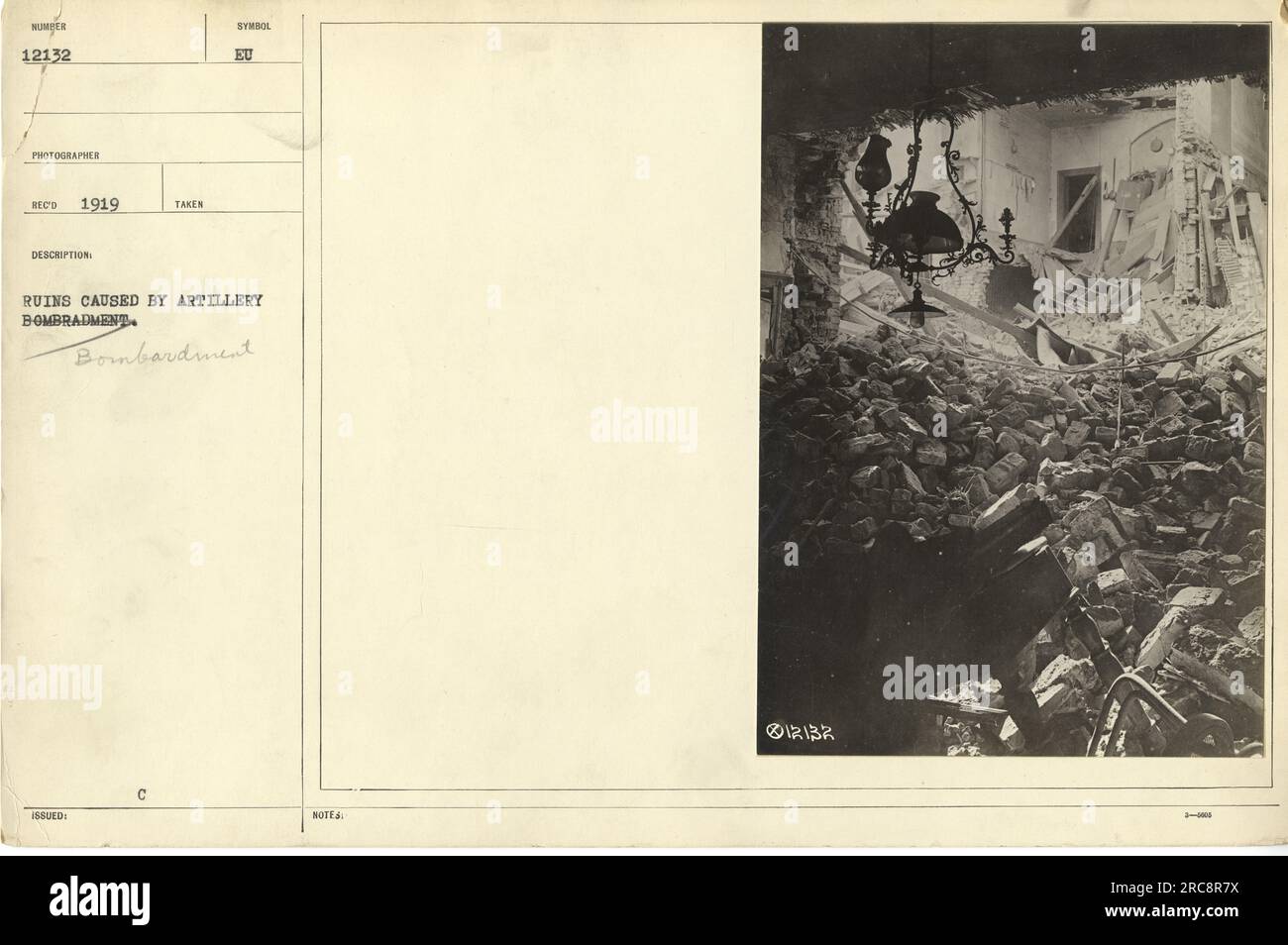 Ruins caused by artillery bombardment during World War One Stock Photo