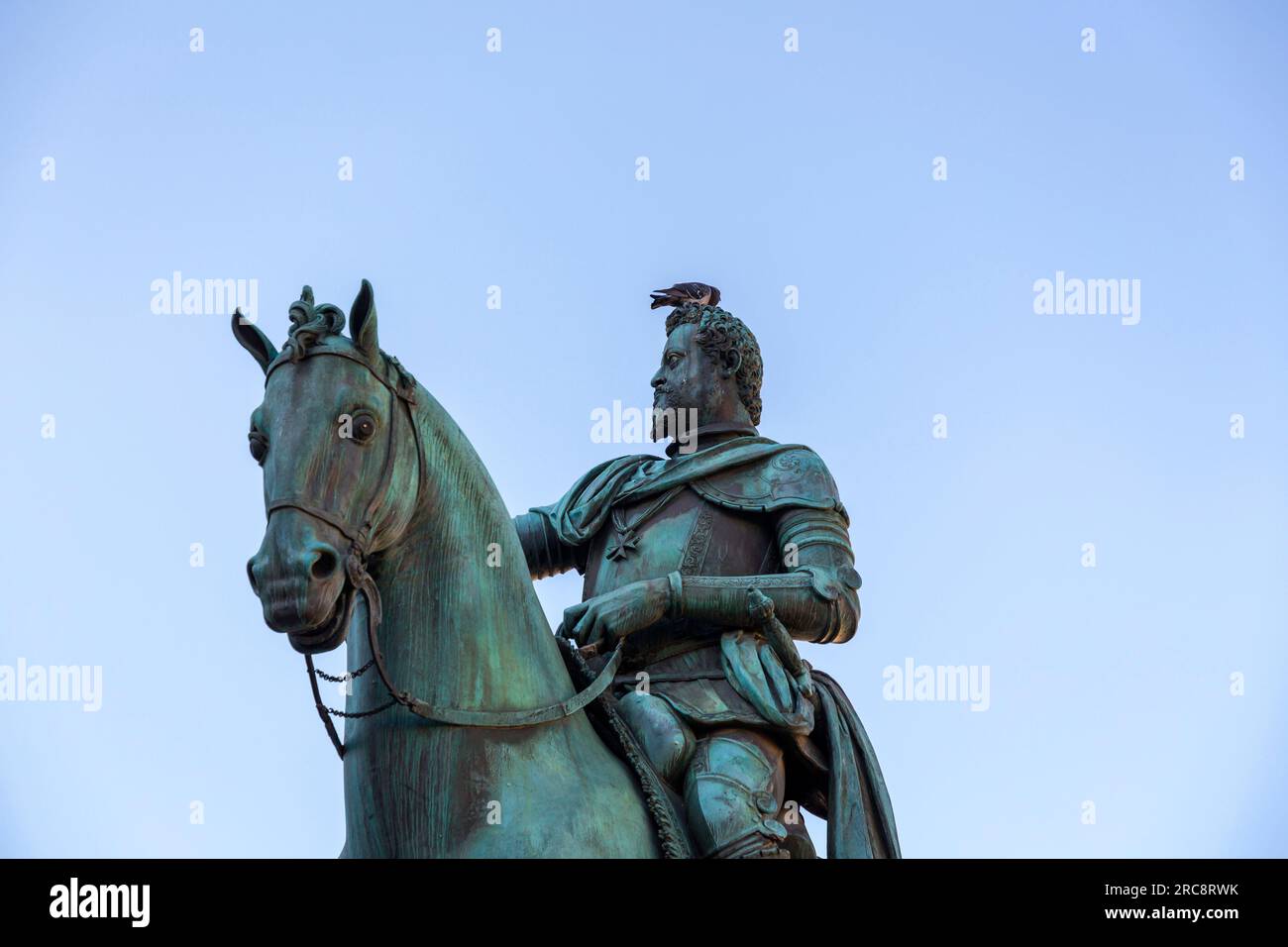 The Santissima Anunziata Square hosts SS Annunziata Basilica, Hospital of the Innocents and a statue of Ferdinand I of Tuscany. Stock Photo