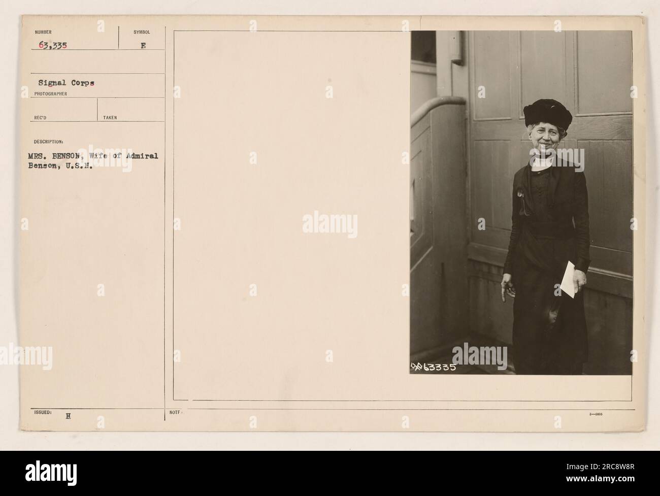 Mrs. Benson, wife of Admiral Benson, U.S.M., in a formal military