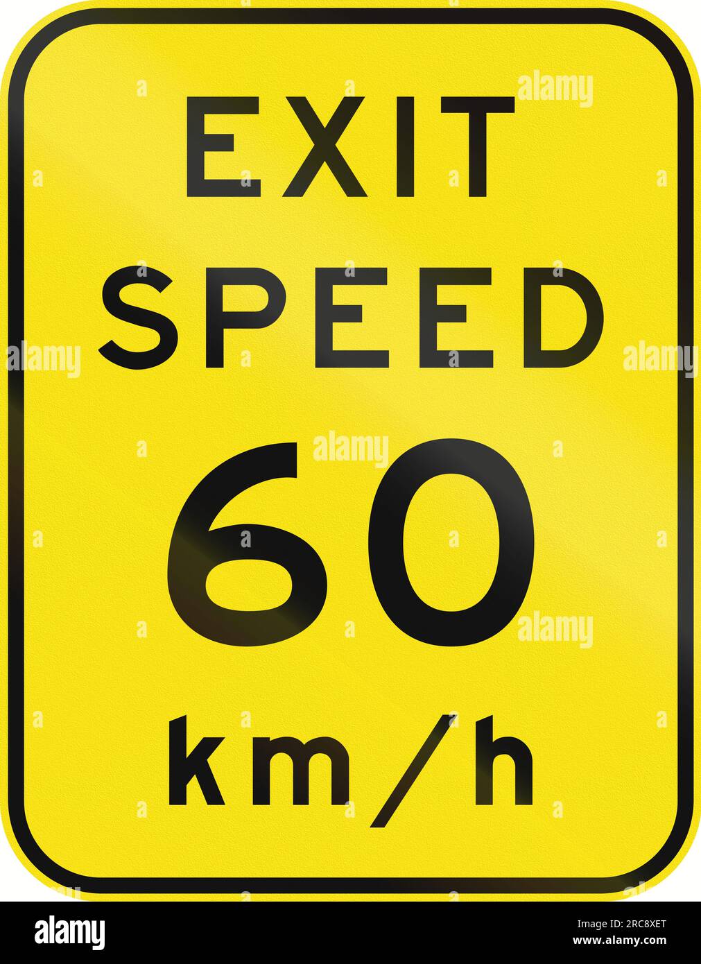 An Australian warning traffic sign Advisory exit speed Stock Photo
