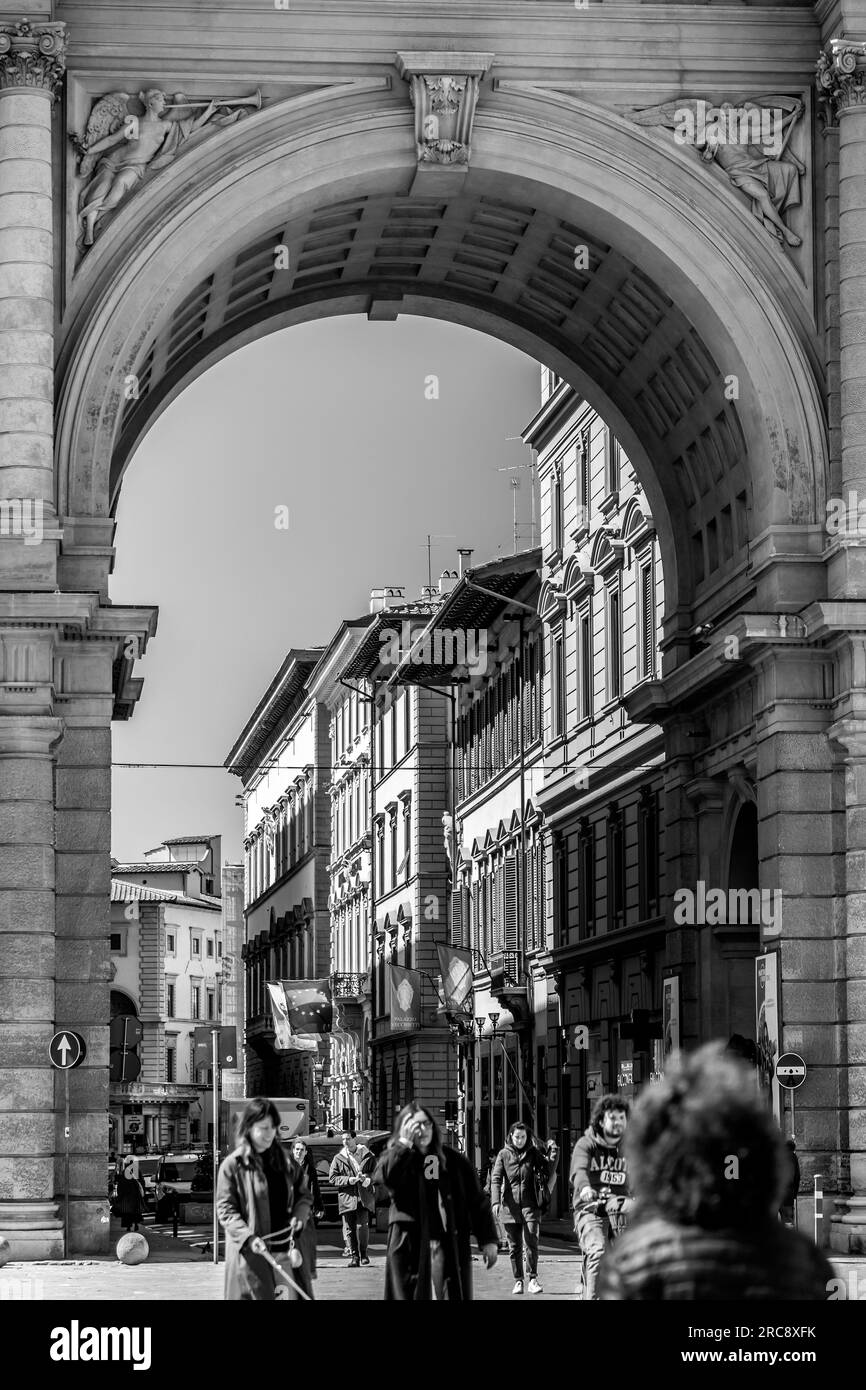 Florence, Italy - April 5, 2022: Piazza della Repubblica, The Republic Square is a city square in Florence, Italy. The square was the forum site of th Stock Photo