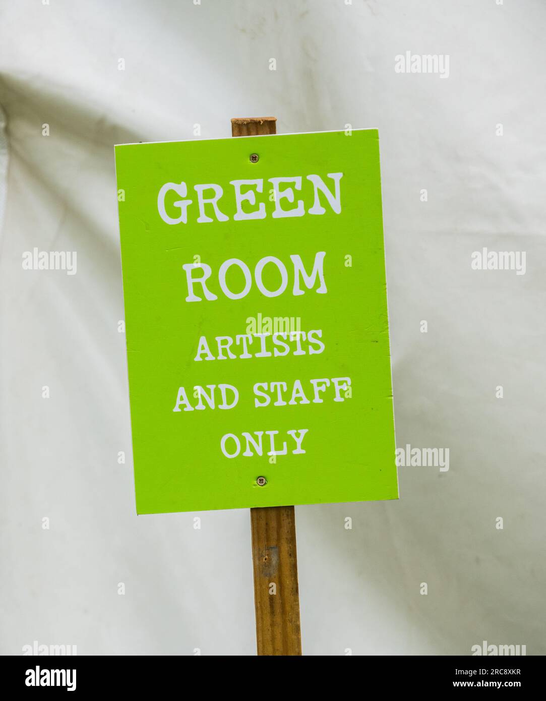 Green room sign at the 16th. International Roots and Acoustic Music at the Gate to Southwell music Festival. Stock Photo