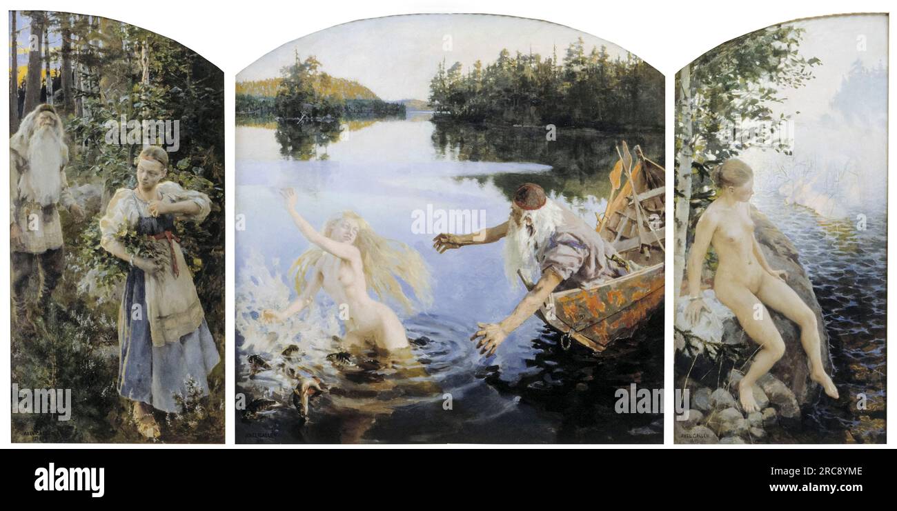 Akseli Gallen-Kallela, Aino Myth, Triptych, painting in oil on canvas, 1891 Stock Photo