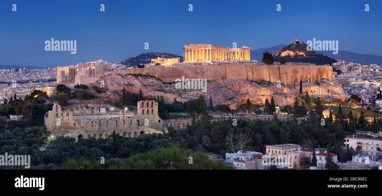 The Acropolis of Athens, Greece, with the Parthenon Temple Stock Photo