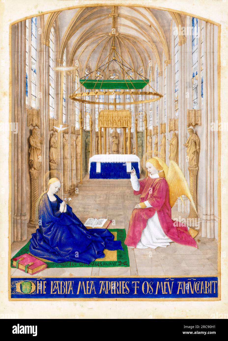 The Annunciation from the Hours of Étienne Chevalier, illuminated manuscript on parchment by Jean Fouquet, 1452-1460 Stock Photo