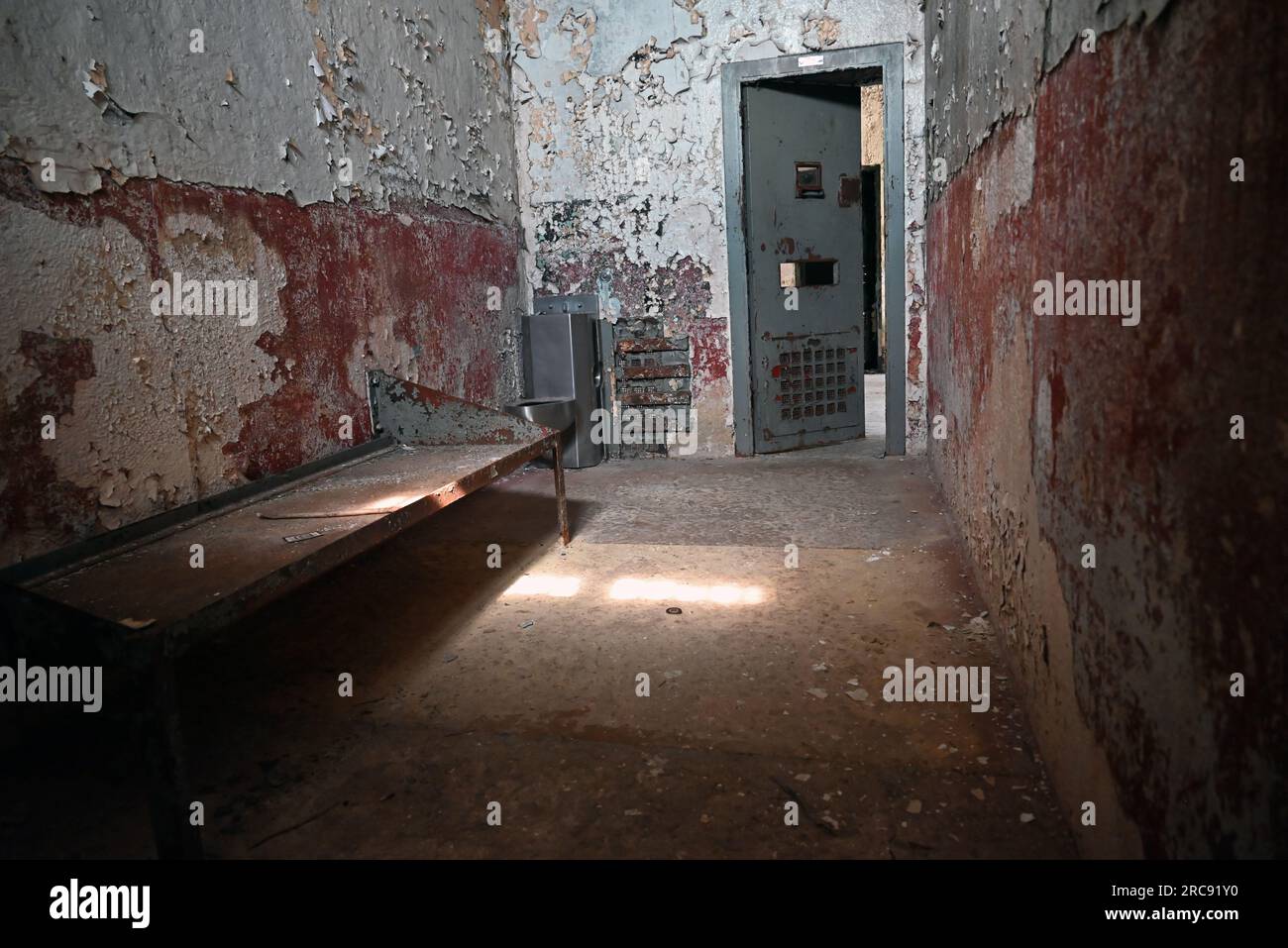 One of the isolation cells, also known as the tombs, at the Old Joliet Prison, which was opened in 1858 and closed in 2002. Stock Photo