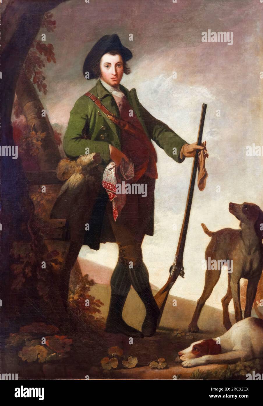 Robert Edge Pine, The young sportsman, portrait painting in oil on canvas, 1766 Stock Photo