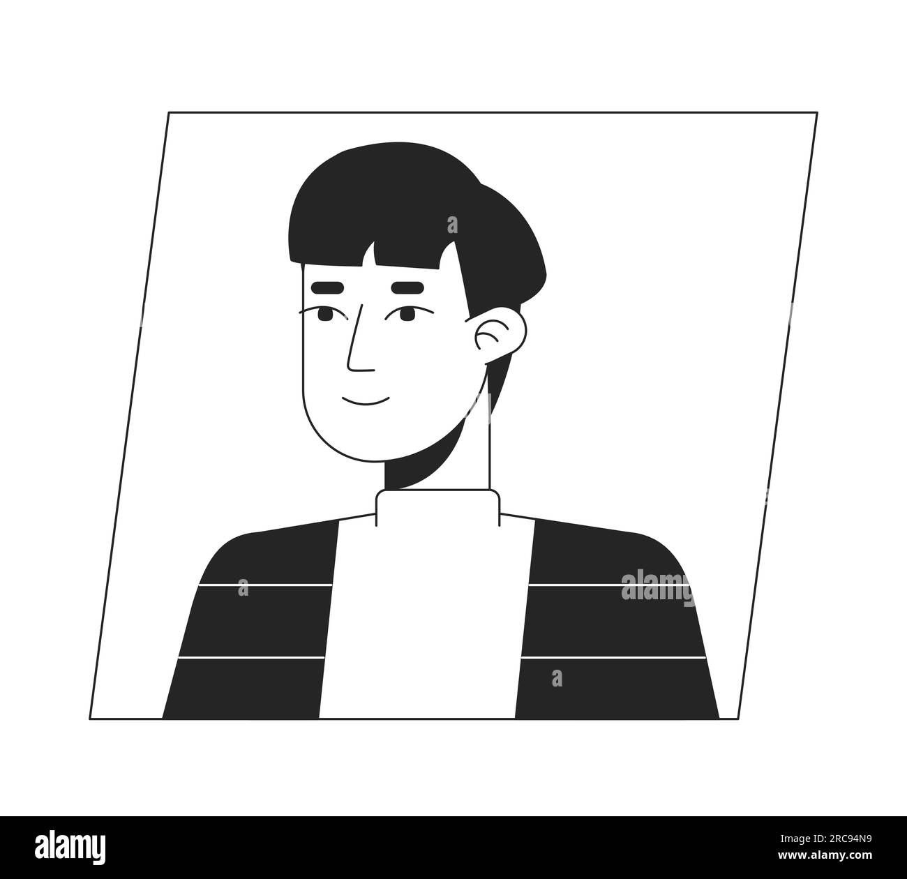 Young asian man black white cartoon avatar icon Stock Vector Image