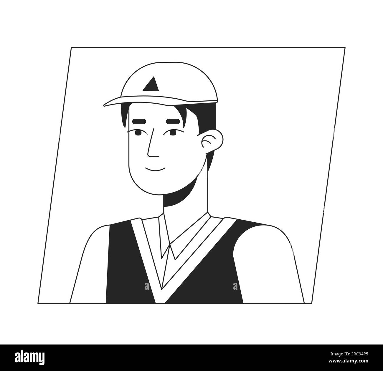 Young asian millennial in cap black white cartoon avatar icon Stock