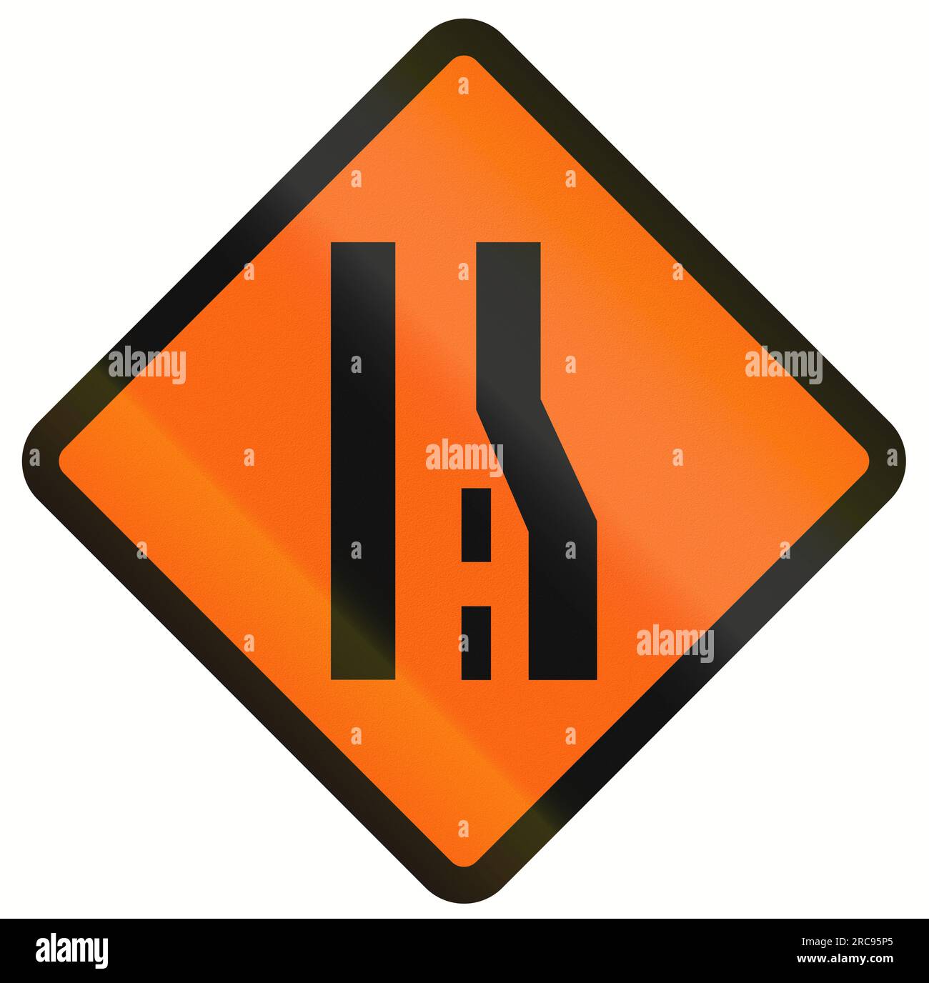 Indonesian temporary road warning sign Right lane ends or road narrows