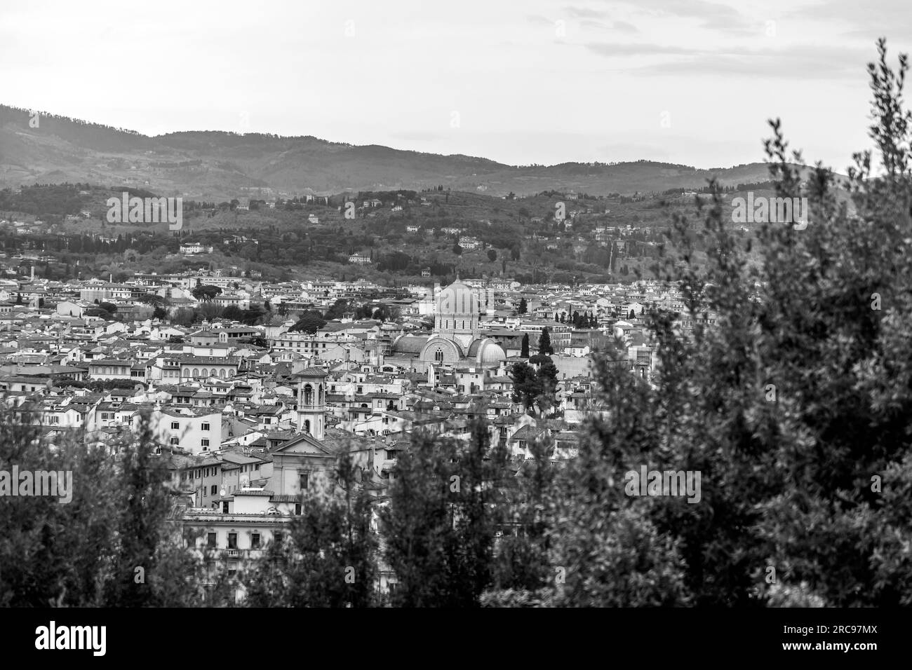 Panoramic view of Florence city from the Rose Gardens, Giardini delle Rose, Tuscany, Italy Stock Photo
