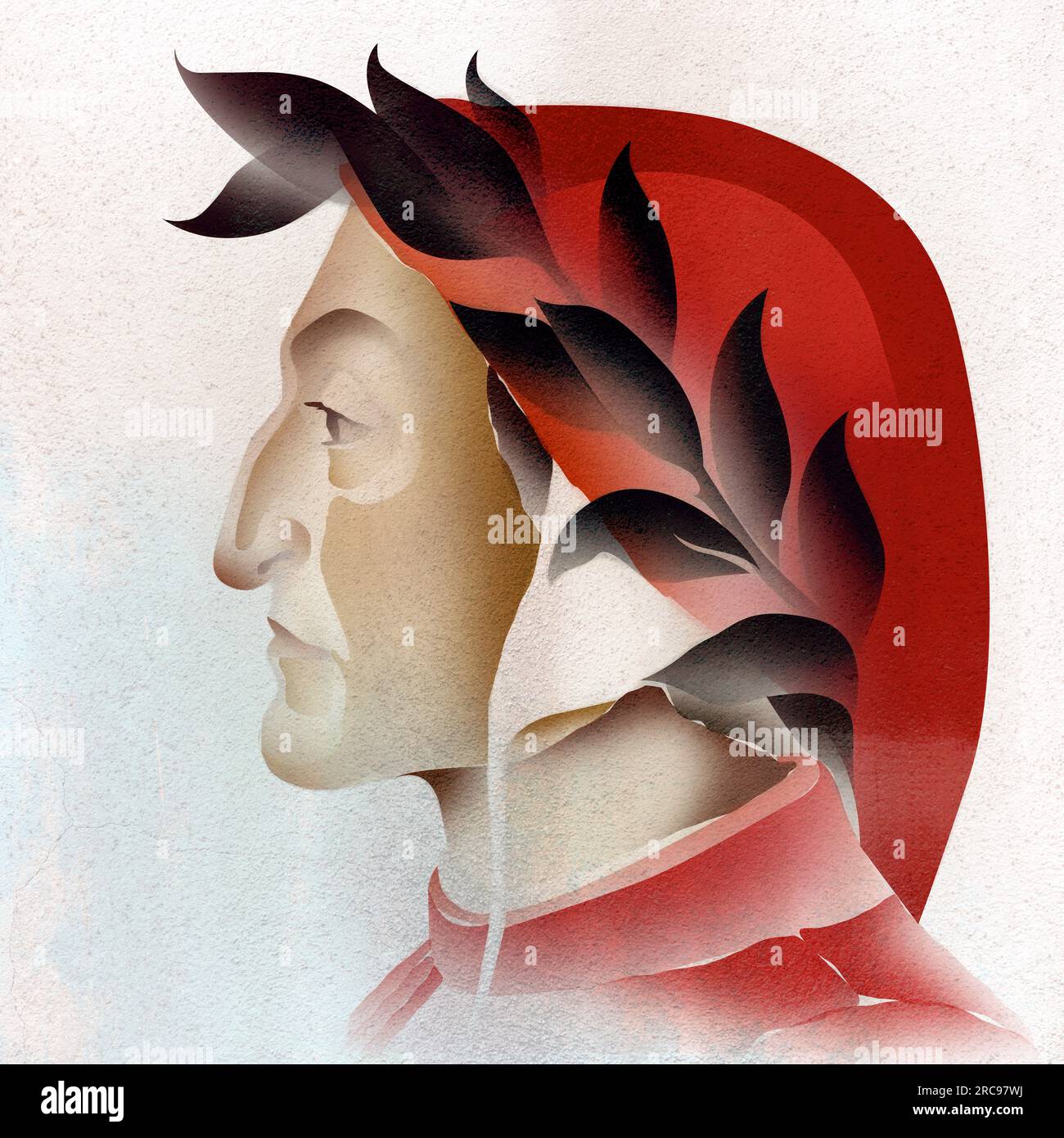 Stylized profile portrait illustration of Dante Alighieri, the legendary Italian poet. Stock Photo