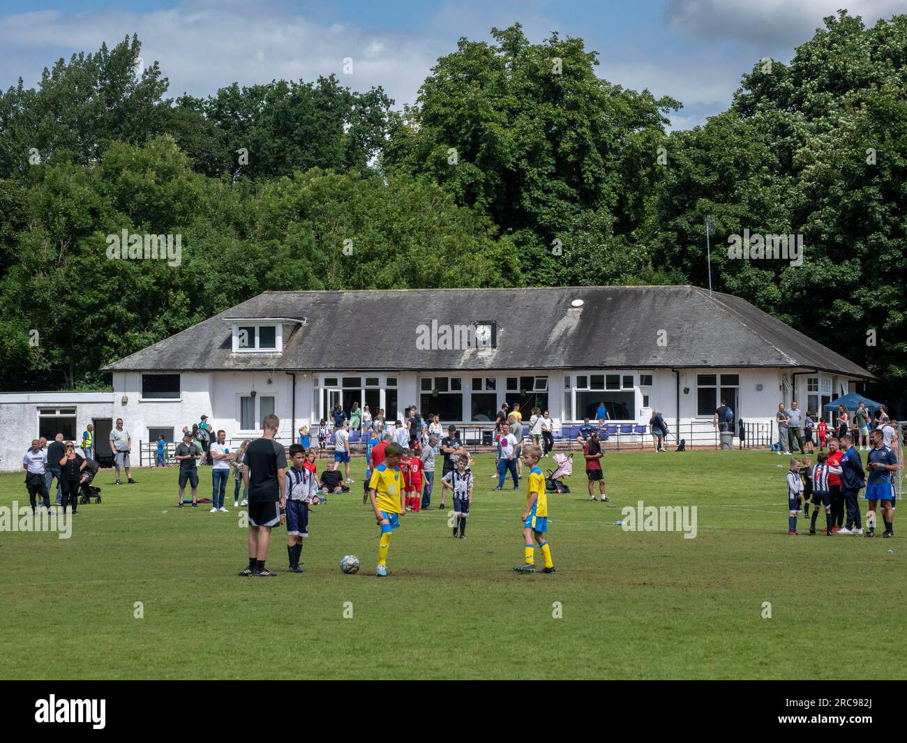 Glasgow, Scotland UK. July 9th, 2023 Kids playing at a youth football