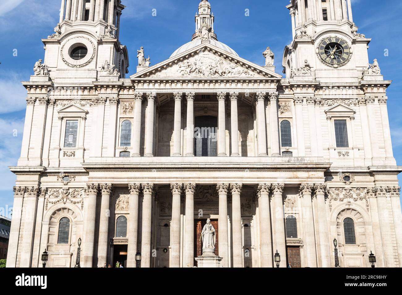 LONDON, UK - 6TH JULY 2023: A closeup to the front of St Paul's Cathedral in London. Stock Photo