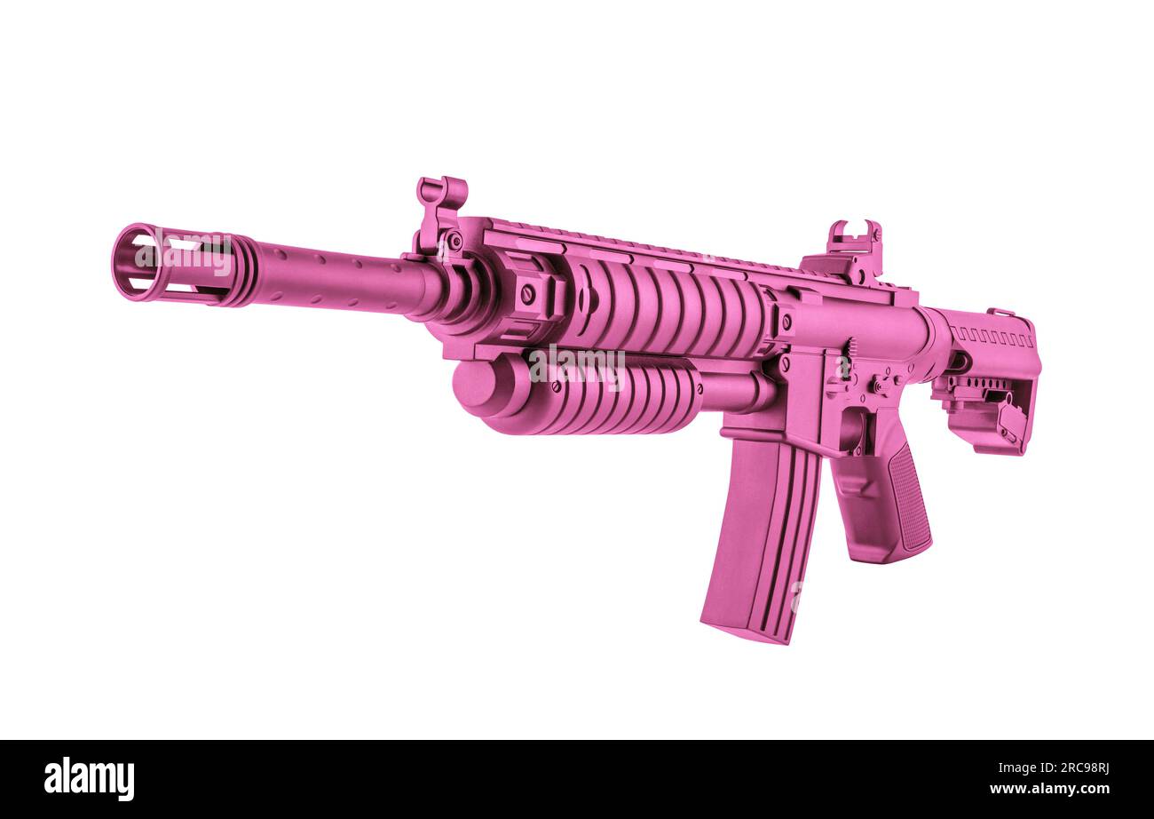 Pink assault rifle isolated on white background with clipping path Stock Photo