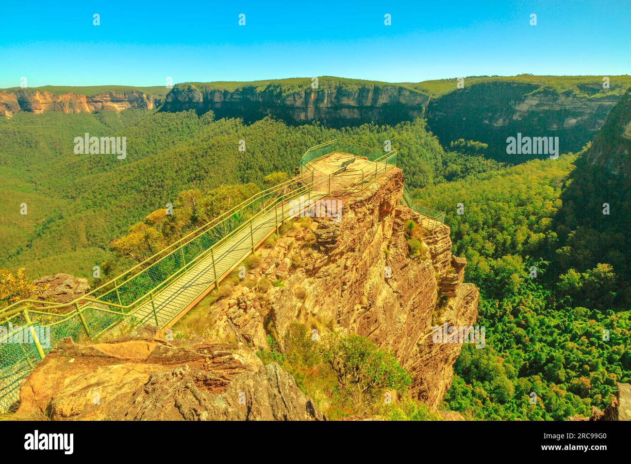 Panorama over Pulpit Rock lookout famous landmark in Blue Mountains