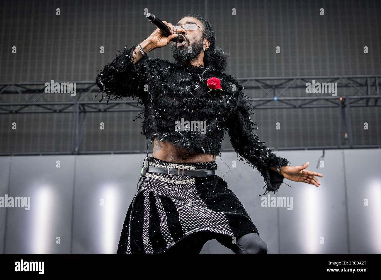 Norwegian rapper Arif performing live at Slottsfjell festival in Norway in July 2023 Stock Photo