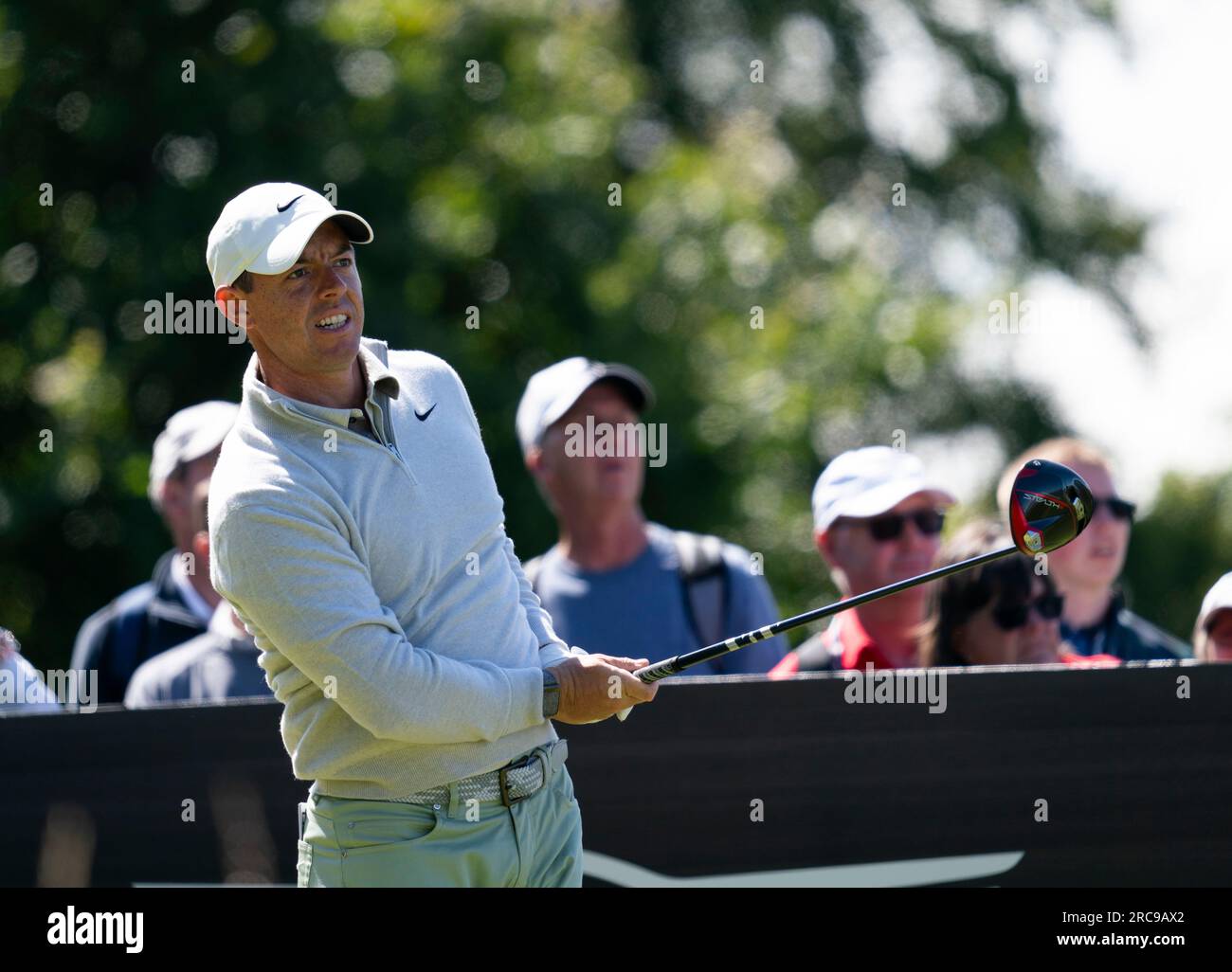 North Berwick, East Lothian, Scotland, UK. 13th July 2023. Rory McElroy tees off on 4th hole at the Genesis Scottish Open at the Renaissance Club in North Berwick.  Iain Masterton/Alamy Live News Stock Photo