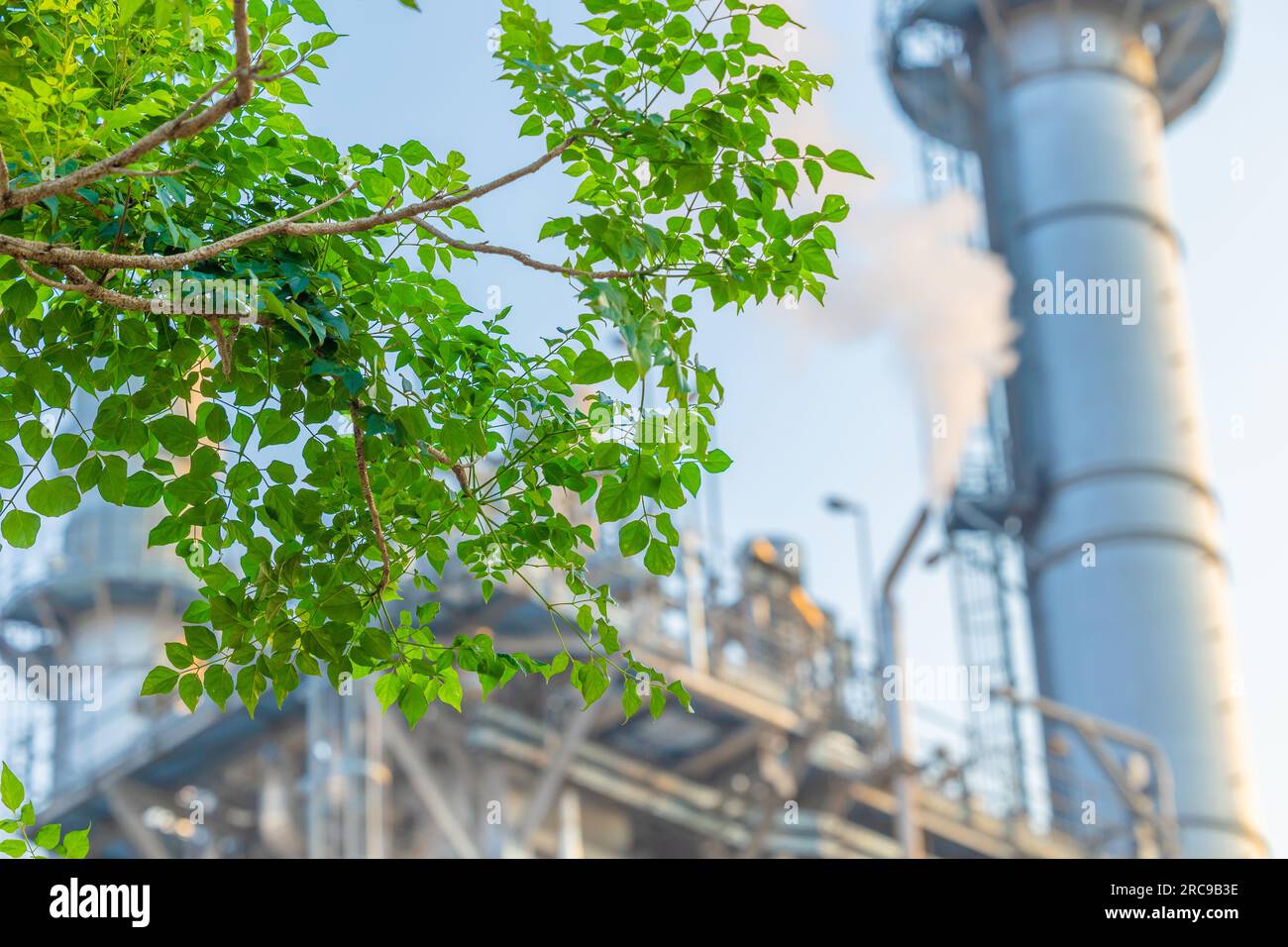 Green factory industry for good environment ozone air low carbon footprint production concept. Stock Photo