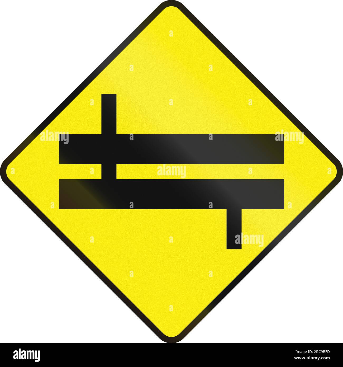 Irish road warning sign Divided highway intersection ahead Stock