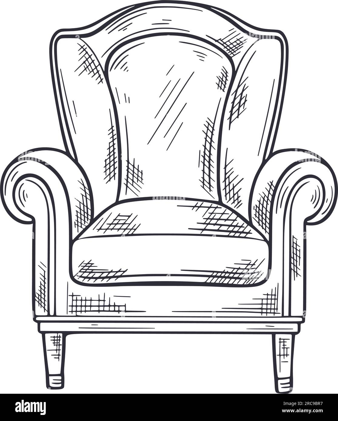 Easy chair hand engraved. Ink sketch piece of home furniture. Interior chair, isolated vector illustration Stock Vector