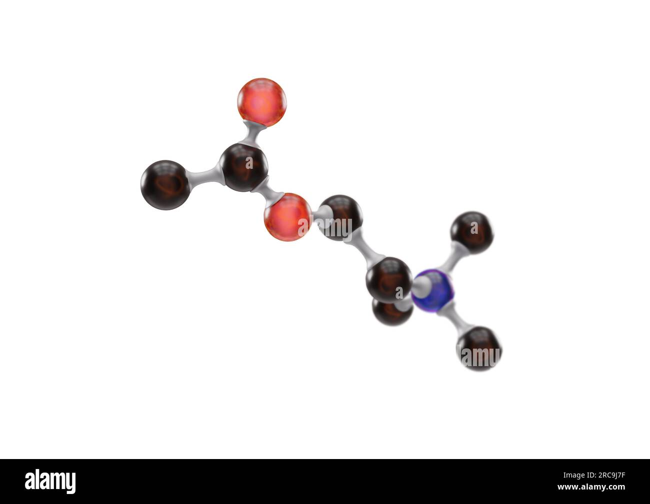 Illustration des Neurotransmitters Acetylcholin als Stäbchenmodell auf weissem Hintergrund. Acetylcholin ist einer der wichtigsten Neurotransmitter im Stock Photo
