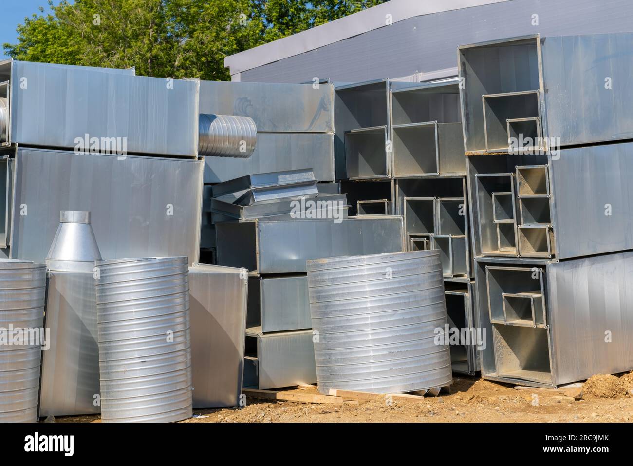 Sheet metal spiral duct in industrial manufacturing warehouse